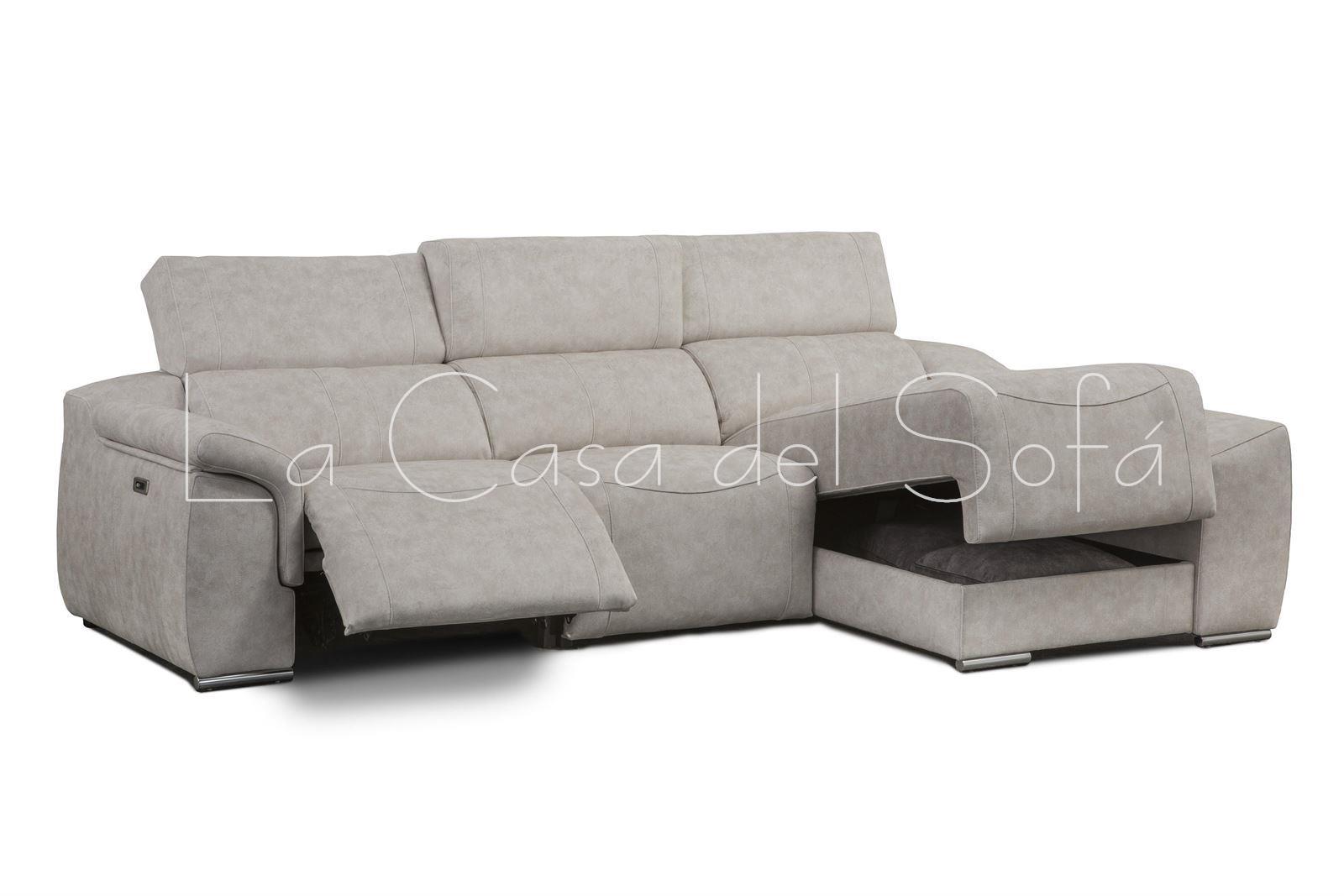 Sofá chaise longue motorizado con arcón modelo Ibis - CentroSofá